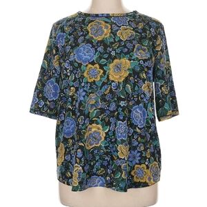 Ann Taylor Floral Elbow Sleeve Popover Blouse Top